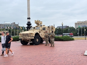 A federal judge on June 5, 2026, struck down several Trump administration policies that halted processing for asylum-seekers following a shooting in Washington, D.C. of two members of the National Guard deployed to the nation's capital. In this photo, tourists pass by members of the guard stationed outside Union Station in Washington, D.C., on Aug. 18, 2025. (Photo by Jane Norman/States Newsroom)