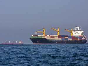 Ships anchored on May 16, 2026 in the Strait of Hormuz near Larak Island, Iran. (Photo by Majid Saeedi/Getty Images)