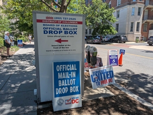 A mail-in ballot dropbox on P Street NW in Washington, D.C., on Tuesday, June 16, 2026 (Photo by Ashley Murray/States Newsroom)