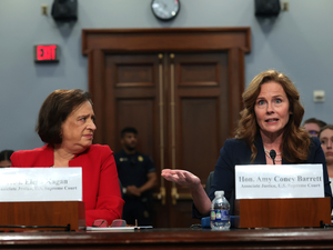 U.S. Supreme Court Justices Elena Kagan, left, and Amy Coney Barrett testify before the House Appropriations Financial Services and General Government Subcommittee on July 14, 2026. (Photo by Anna Moneymaker/Getty Images)