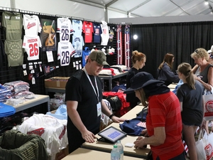 Merchandise tied to America’s 250th birthday is sold in a stall at Freedom 250’s Great American State Fair in Washington, D.C., on June 30, 2026. (Photo by Sam Gauntt/States Newsroom)