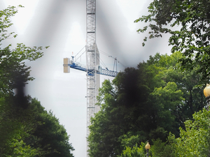A crane on the construction site of President Donald Trump’s ballroom, where the White House East Wing used to be located, during the early morning of Thursday, June 11, 2026. (Photo by Ashley Murray/States Newsroom)