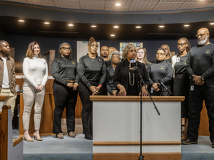 Public defenders introduce themselves during a press conference advocating for Hinds County to pay its public defenders more on Tuesday, Feb. 24, 2026, in Jackson. Credit: Eric Shelton/Mississippi Today