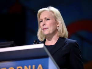 U.S. Senator Kirsten Gillibrand speaking with attendees at the 2019 California Democratic Party State Convention at the George R. Moscone Convention Center in San Francisco, California.