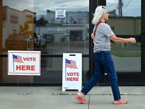 Karen Kost took part in the North Dakota primary election early voting available June 3, 2026, at City Hall in Casselton, North Dakota. (Photo by Dan Koeck/North Dakota Monitor)