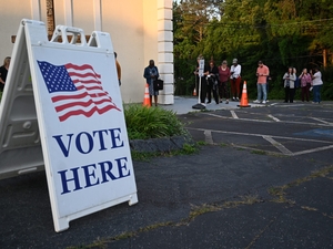 Voters line up outside Shiloh Hills Baptist Church in Kennesaw, Georgia, on Election Day, May 19, 2026. (Photo by Ross Williams/Georgia Recorder)
