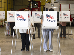 People vote in the Halifax Volunteer Fire Department in Allen County, Kentucky, on Election. Day, Nov. 5, 2024. (Kentucky Lantern photo by Austin Anthony)