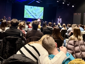 Ukrainians living in Nebraska and supporters gathered at an event earlier this year marking the fourth anniversary of Russia’s full-scale invasion of Ukraine. (Cindy Gonzalez/Nebraska Examiner)