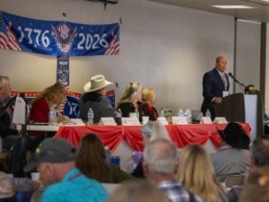Wyoming Governor candidate Brent Bien speaks during the Wyoming Republican State Convention on Saturday, April 25, 2026, in Douglas. (Dan Cepeda/WyoFile)