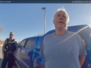 Rep. Bill Allemand, R-Midwest, listens to a Johnson County sheriff's deputy as he is asked if he can perform a field sobriety test on Dec. 28, 2025, after being pulled over for suspected drunk driving in Buffalo. (Johnson County Sheriff's Office)
