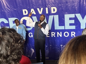 Crowley campaigns with Georgia Sen. Raphael Warnock