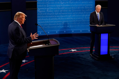 Donald Trump and Joe Biden during a presidential debate in 2020. (Photo by Morry Gash-Pool/Getty Images)