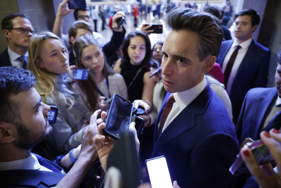 Sen. Josh Hawley, R-Mo., leaves a meeting with Vice President-elect JD Vance and former Rep. Matt Gaetz, R-Fla., at the U.S. Capitol on November 20, 2024. (Photo by Chip Somodevilla/Getty Images)