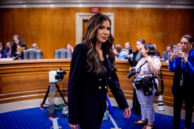 Homeland Security Secretary Kristi Noem arrives for a Senate Appropriations Committee hearing in the Dirksen Senate Office Building on Capitol Hill on May 8, 2025 in Washington, D.C. (Photo by Andrew Harnik/Getty Images)