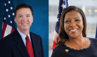 Former Federal Bureau of Investigation Director James Comey (left), and New York State Attorney General Letitia James (right). (Photos courtesy FBI, New York State Attorney General's Office)