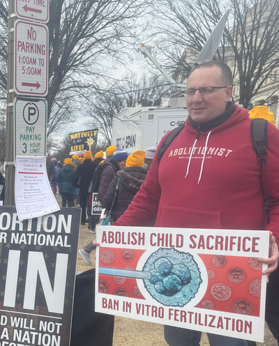 Outside the March for Life rally in Washington, D.C., on Jan. 23, 2026, Virginia pastor Jason Garwood criticized mainstream anti-abortion groups and Republicans for not supporting laws that would give legal personhood to developing embryos and fetuses. (Photo by Sofia Resnick/States Newsroom)