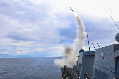 The USS Thomas Hudner fires a land attack missile in support of Operation Epic Fury in the U.S. Central Command area of responsibility, March 1, 2026. (Photo by U.S. Navy)