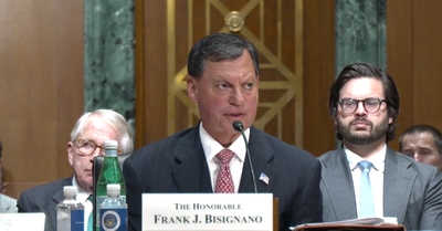 Internal Revenue Service Chief Executive Officer Frank Bisignano testifies before the U.S. Senate Finance Committee on April 15, 2026 in Washington, D.C. (Screenshot from committee webcast)