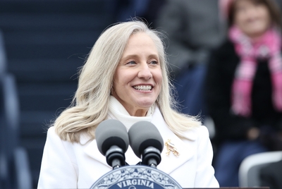 Virginia Gov. Abigail Spanberger gives her first speech after being sworn in on Jan. 17, 2026. (Photo by Charlotte Rene Woods/Virginia Mercury)