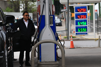 Fuel prices are displayed at a Brooklyn gas station on April 28, 2026 in New York City. As negotiations over the war in Iran continue to stall and show few signs of a resolution, gasoline prices in the United States hit their highest level in four years on Tuesday. (Photo by Spencer Platt/Getty Images)