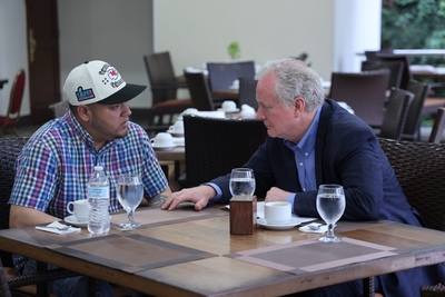 Sen. Chris Van Hollen, D-Md., right, meets with Kilmar Abrego Garcia, the Maryland resident who was erroneously deported to El Salvador by ICE agents. (Photo courtesy Van Hollen's office)