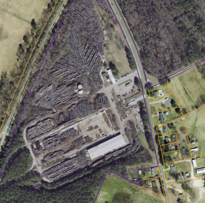 This aerial photo, taken before the fire, shows the numerous railroad ties at National Salvage &amp; Service in Dudley. (Photo: Wayne County)
