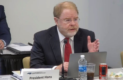 UNC System President Peter Hans at a Board of Governors meeting earlier this year. (Screengrab PBS NC/UNC Board of Governors)