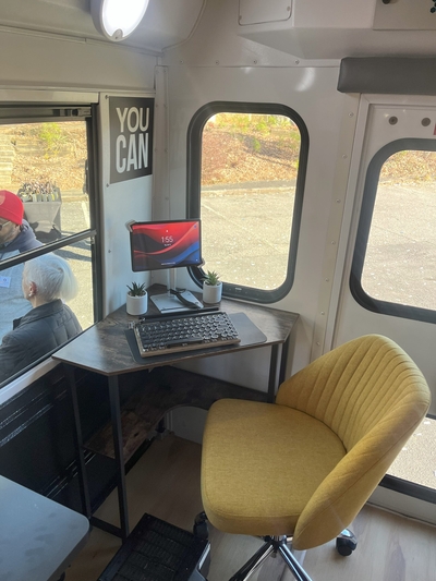 a small desk and workstation