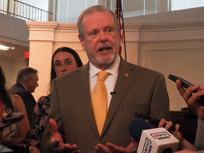 Senate President Pro Tempore Phil Berger (R- Rockingham) speaking to reporters on the Senate floor.