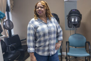 A woman in her hair salon.