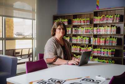 THROCKMORTON, TEXAS — JULY 29, 2025: Gay Hibbitts, 57, educator, poses for a portrait at Throckmorton Collegiate ISD in Throckmorton, Texas, on Tuesday, July 29, 2025. Ms. Hibbitts was part of a federally funded educator preparation program serving about 30 participants across 11 rural Texas districts. The funding, which covered two years of college and training costs, was cut on April 25 under the Trump and Elon Musk DOGE initiative, leaving her uncertain about her future. She is pursuing a bachelor’s