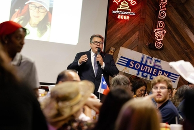 Mayoral candidate Rolando Pablos speaks at a meet and greet event hosted by the Republican Club of Bexar County on May 15.