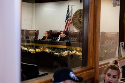 EAGLE PASS, TEXAS - January 7, 2025: Maverick County Judge Ramsey English Cantu presides over a hearing at Maverick County Courthouse in Eagle Pass, Texas. Ilana Panich-Linsman for The New York Times