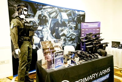 Vendors selling goods such as weapons, uniforms and surveillance systems were at the 2022 Texas School District Police Chiefs' Association conference in San Antonio on Friday, June 10, 2022.