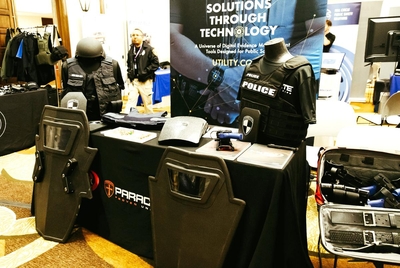 Vendors selling goods such as weapons, uniforms and surveillance systems were at the 2022 Texas School District Police Chiefs' Association conference in San Antonio on Friday, June 10, 2022.