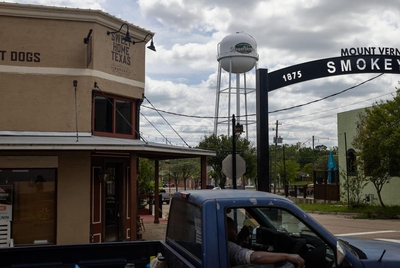 A truck drives through the plaza square of Mt. Vernon on April 10, 2023.