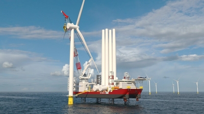 A rendering of Dominion Energy's offshore wind installation vessel, which is expected to be completed this year. (Dominion Energy)