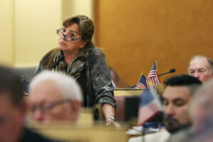 Rep. Tina Mulally, R-Rapid City, speaks on the House floor on Jan. 17, 2024. (Makenzie Huber/South Dakota Searchlight)