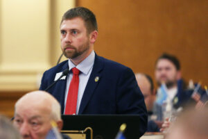 Rep. Ben Krohmer, R-Mitchell, speaks on the House floor on Jan. 17, 2024. (Makenzie Huber/South Dakota Searchlight)