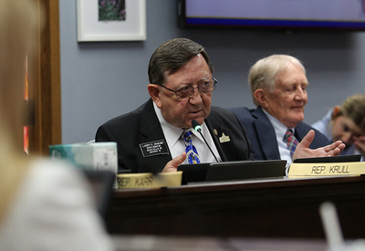 Sen. Larry Zikmund, R-Sioux Falls, speaks during a meeting of the Joint Appropriations Committee on Jan. 29, 2024 in Pierre. (John Hult/South Dakota Searchlight)