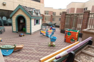 Child toys are scattered on the third floor patio at the Avera McKennan Hospital, which is where women's and children's services are housed. (Courtesy of Avera)