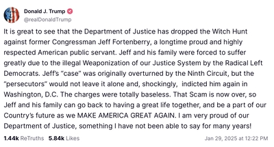 Trump Justice Department files to drop charges against former Nebraska U.S. Rep. Jeff Fortenberry