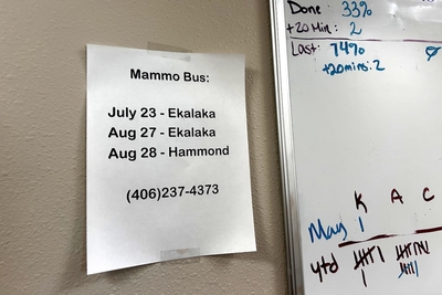 Mobile mammogram clinics make it easier for people in the Ekalaka, Montana, area to get care since their local facilities don't offer the technology, which helps detect breast cancer. The facilities also don't have childbirth or chemotherapy services; the nearest that do are about two hours away. (Arielle Zionts/KFF Health News)