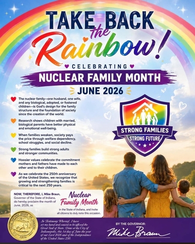 Indiana governor declares Pride month ‘nuclear family month’