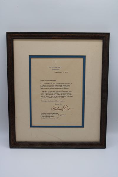 Col. Sanders auction, with fried chicken recipe, Nixon letters, nets $300,000