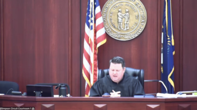 Thurmond sits behind his desk in the courtroom.