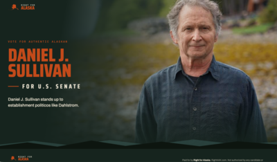 Democrat-aligned Right for Alaska created this website boosting retired Petersburg teacher Daniel J. Sullivan, who Republicans accuse of trying to dupe supporters of incumbent GOP U.S. Sen. Daniel S. Sullivan. (Screenshot)