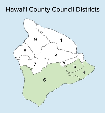 Map of Hawaiʻi county council districts