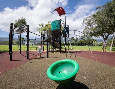 A child playing on playground equipment at Wai'alae Iki Neighborhood Park Sept. 9, 2026. (Craig Fujii/Civil Beat/2026)