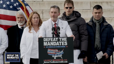 Photo of Dr. Ryan Cole in Washington, D.C., speaking at a "Defeat the Mandates" rally on Jan. 23, 2022.